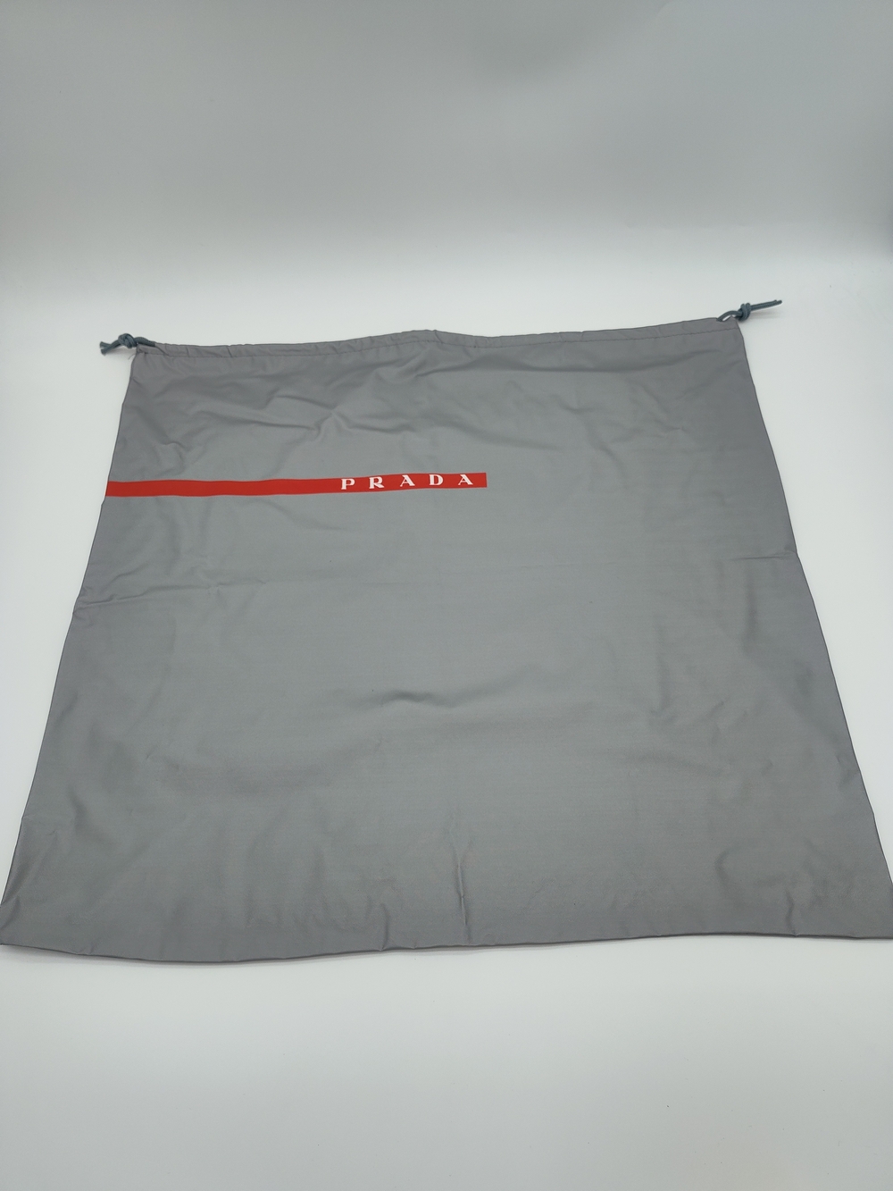 PRADA Large Technical Drawstring Dust Bag Gray Red Logo Travel Storage EUC
